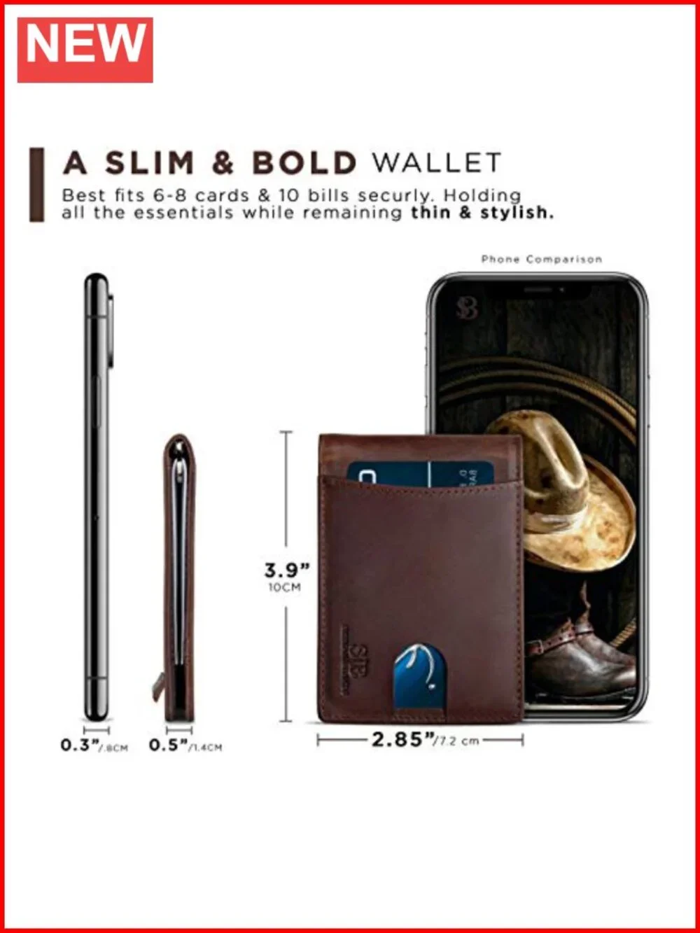 RFID Blocking Slim Bifold Genuine Leather Minimalist Front Pocket Wallet with